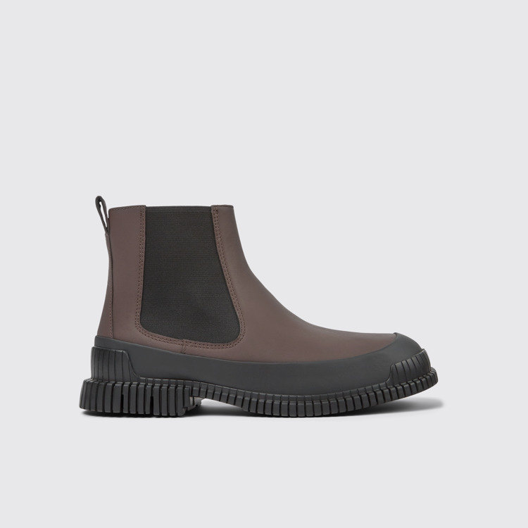 Side view of Pix Brown and black leather Chelsea boots for men