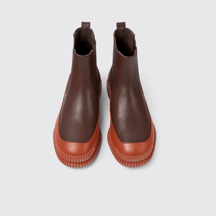 Overhead view of Pix Red and brown leather Chelsea boots for men