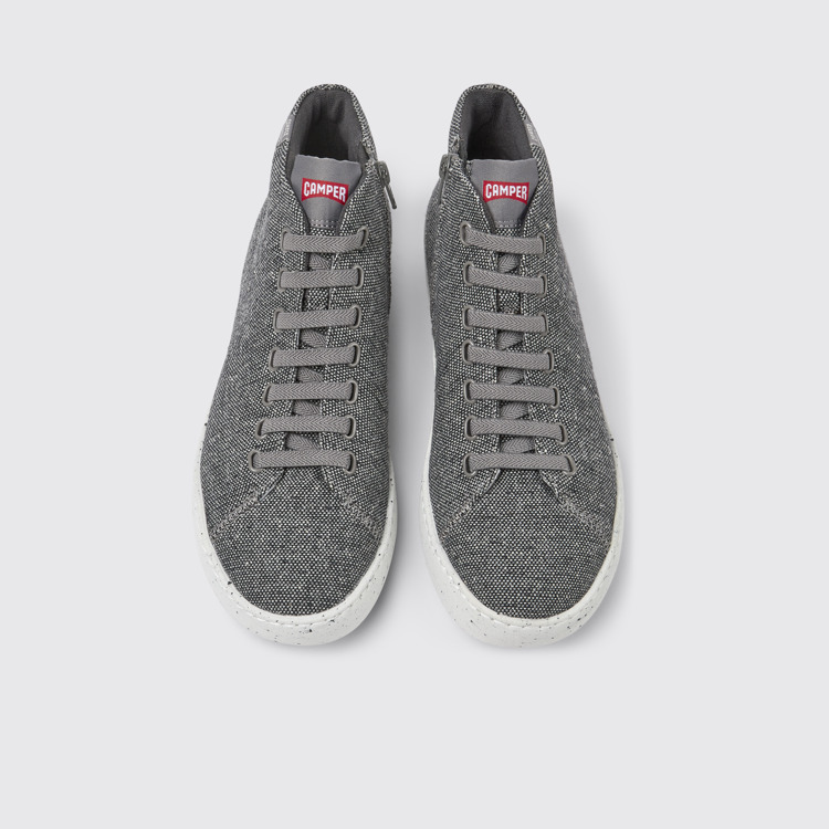 Overhead view of Peu Touring Gray and black recycled wool sneakers for men