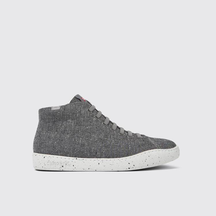 Side view of Peu Touring Gray and black recycled wool sneakers for men