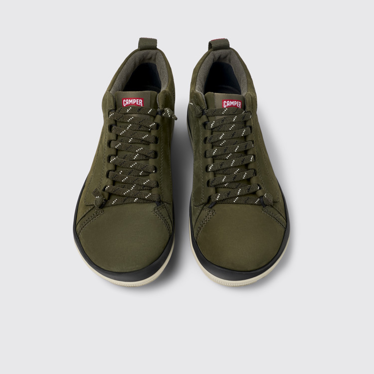 Overhead view of Peu Pista Green nubuck shoes for men