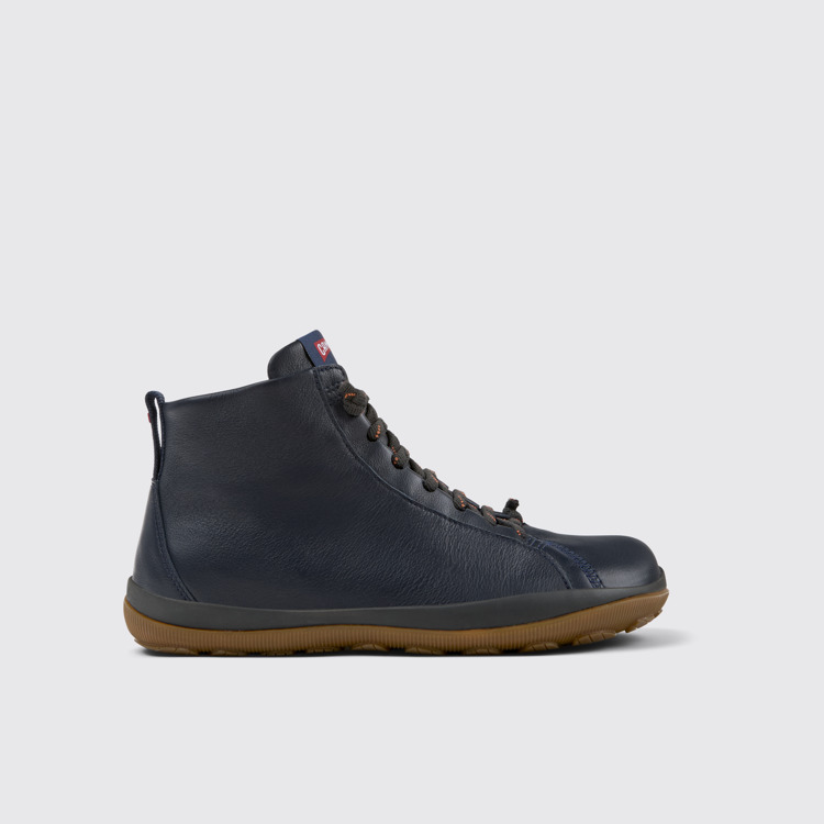 Side view of Peu Pista Blue leather ankle boots for men