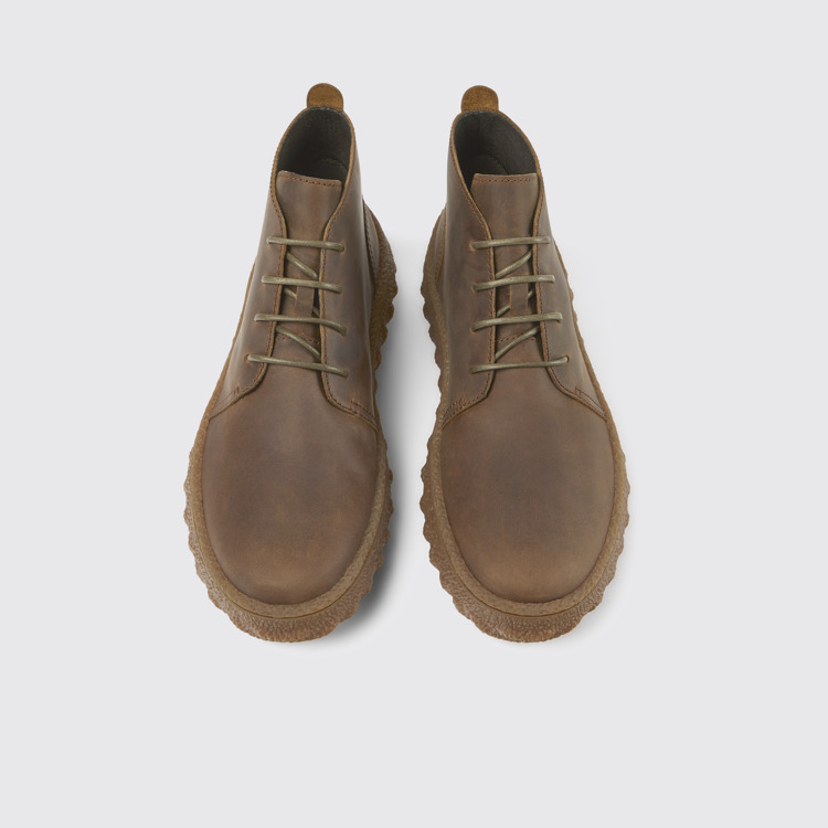 Overhead view of Ground Brown lace up ankle boot for men