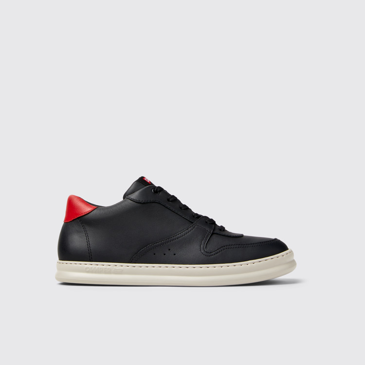 Side view of Runner Black and red leather sneakers for men