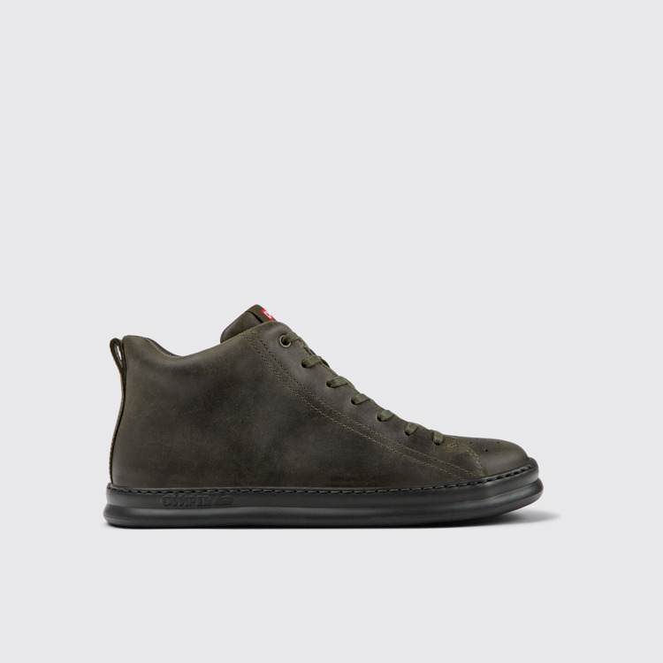 Side view of Runner Green nubuck ankle boots for men