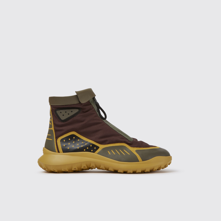 Side view of CRCLR Breathable men's brown and yello ankle boots