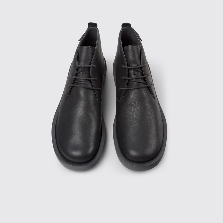 Overhead view of Wagon Black Leather Ankle Boots for Men.