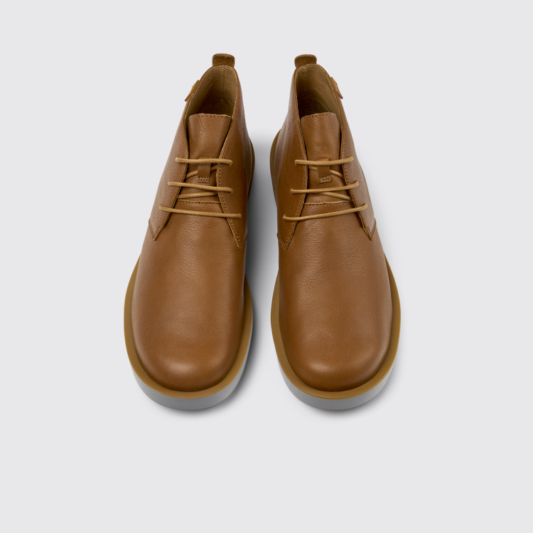 Overhead view of Wagon Brown Leather Ankle Boots for Men.