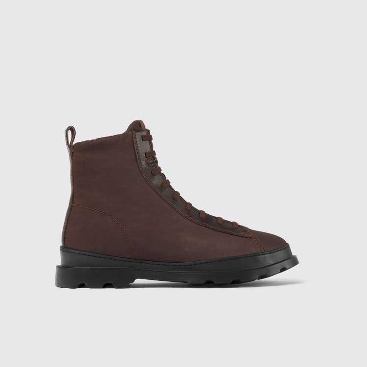 Side view of Brutus Brown textile and leather ankle boots for men