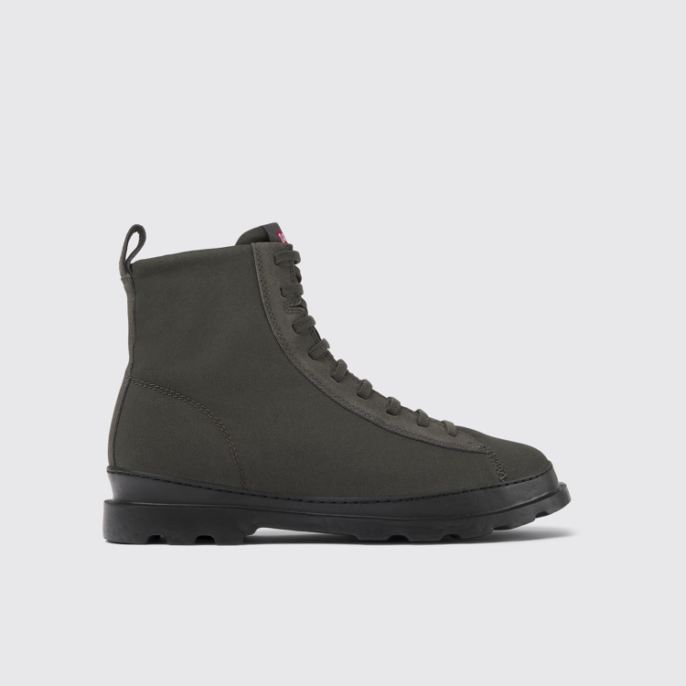 Side view of Brutus Gray textile and nubuck ankle boots for men