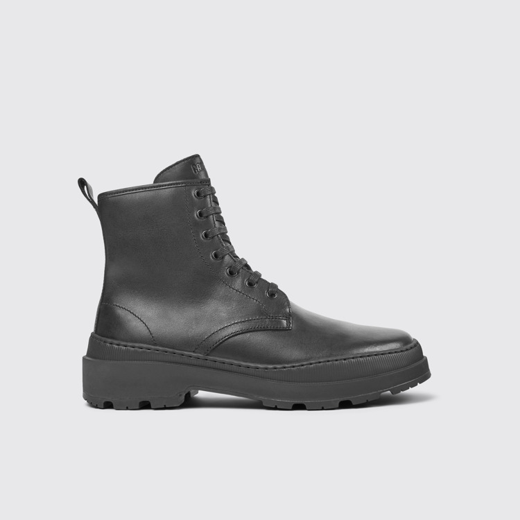 Side view of Brutus Trek Black leather ankle boots for men