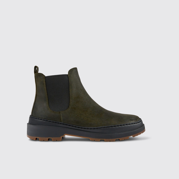 Side view of Brutus Trek Green-gray nubuck ankle boots for men