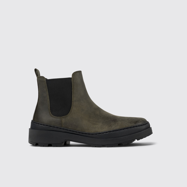 Side view of Brutus Trek Green nubuck ankle boots for men