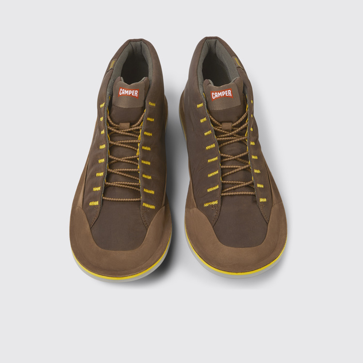 Overhead view of Beetle Brown textile and nubuck ankle boots for men