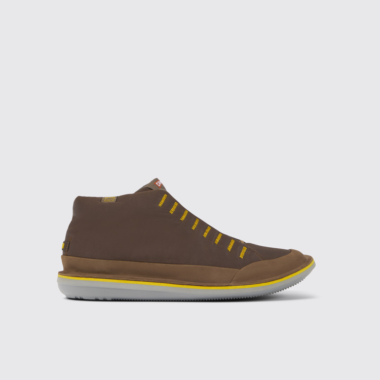 Side view of Beetle Brown textile and nubuck ankle boots for men