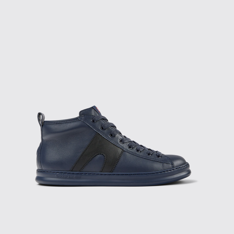 Side view of Runner Blue leather sneakers for men