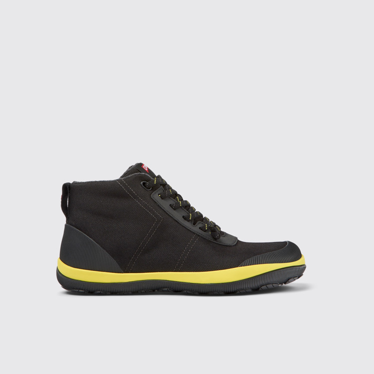 Side view of Peu Pista Black textile ankle boots for men