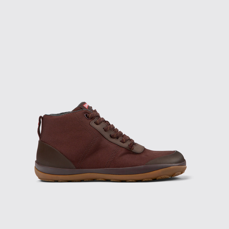 Side view of Peu Pista Burgundy textile ankle boots for men