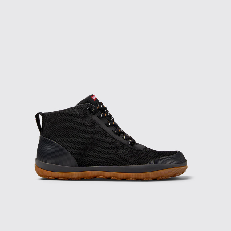 Side view of Peu Pista Black textile ankle boots for men