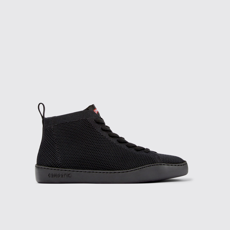 Side view of Peu Touring Black one-piece knit sneakers for men