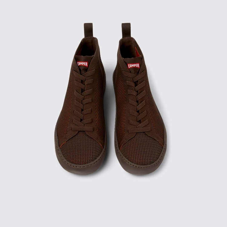 Overhead view of Peu Touring Burgundy one-piece knit sneakers for men