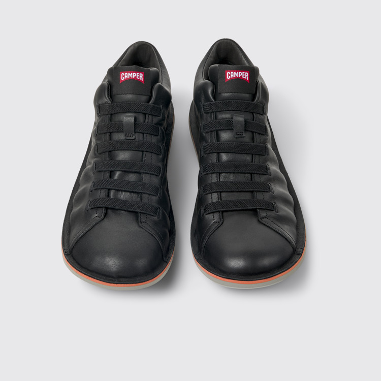 Overhead view of Beetle HYDROSHIELD® Black leather sneakers