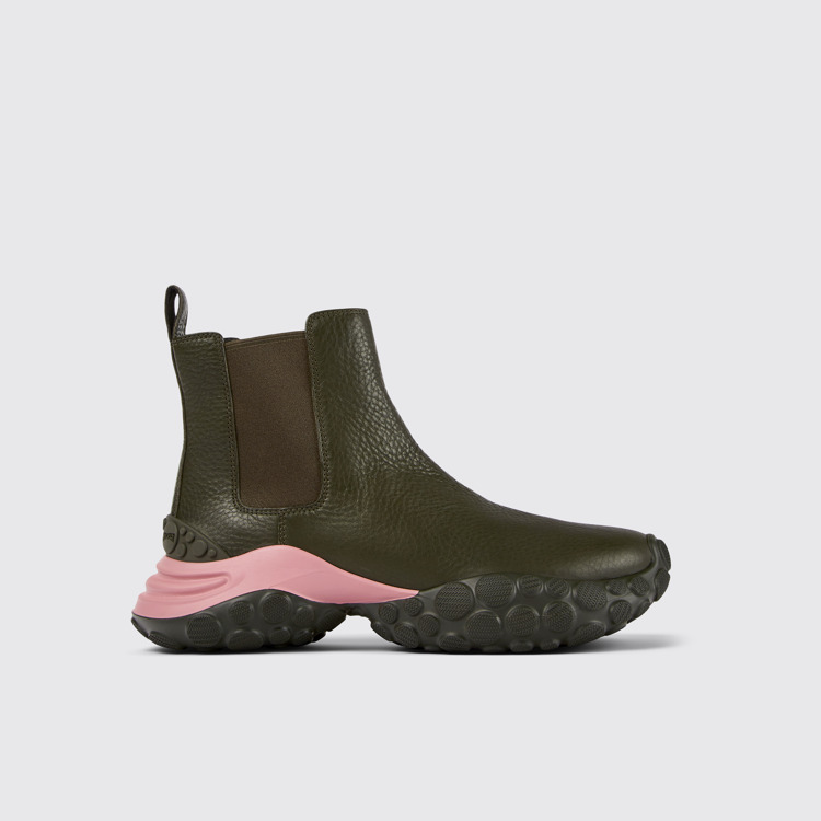 Side view of Pelotas Mars Green responsibly raised leather ankle boots