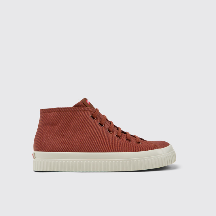 Side view of Peu Roda Red recycled cotton sneakers for men