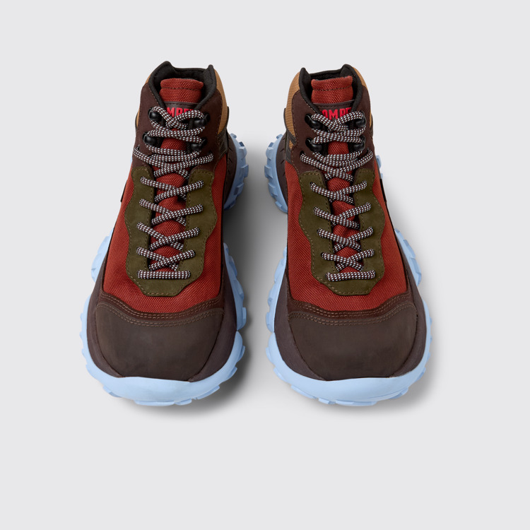 Overhead view of Karst Trek Brown and red ankle boots for men