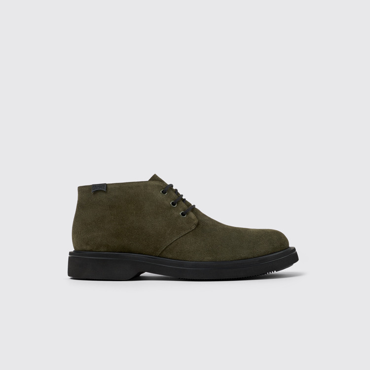 Side view of Norman Green nubuck ankle boots for men