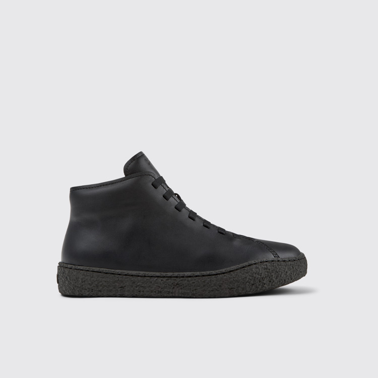 Side view of Peu Terreno Black Leather Desert Boot for Men