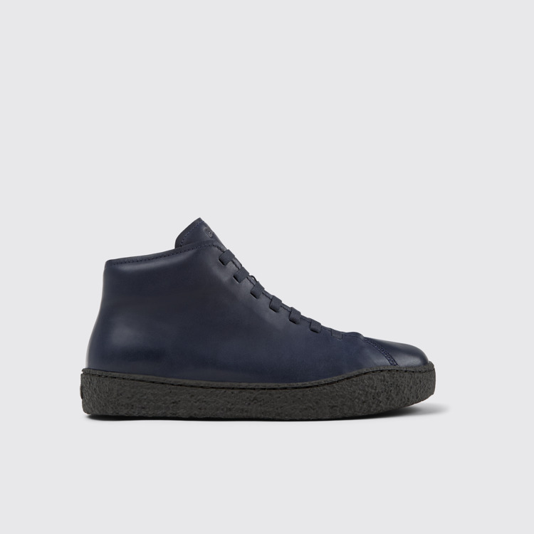 Side view of Peu Terreno Blue Leather Desert Boot for Men