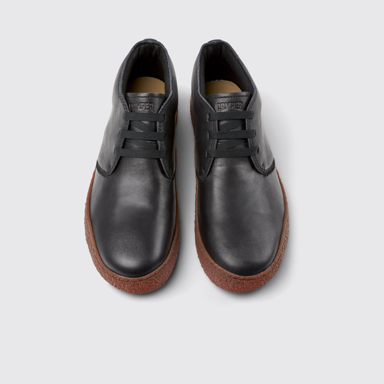 Overhead view of Peu Terreno Black Leather Ankle Boots for Men.