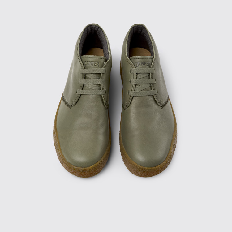 Overhead view of Peu Terreno Green Leather Ankle Boots for Men.