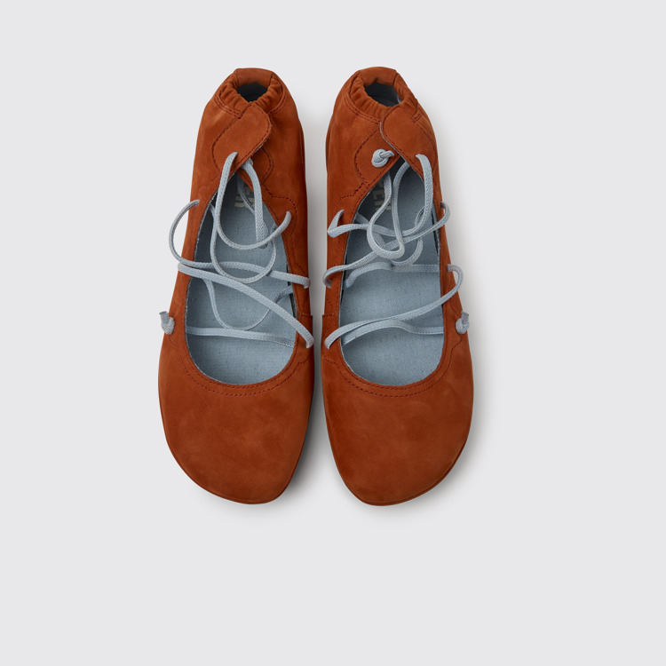 Overhead view of Right Red and blue nubuck shoes for women