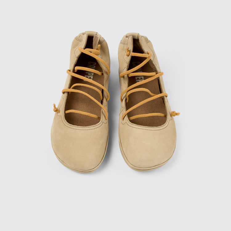 Overhead view of Right Beige Nubuck Shoe for Women