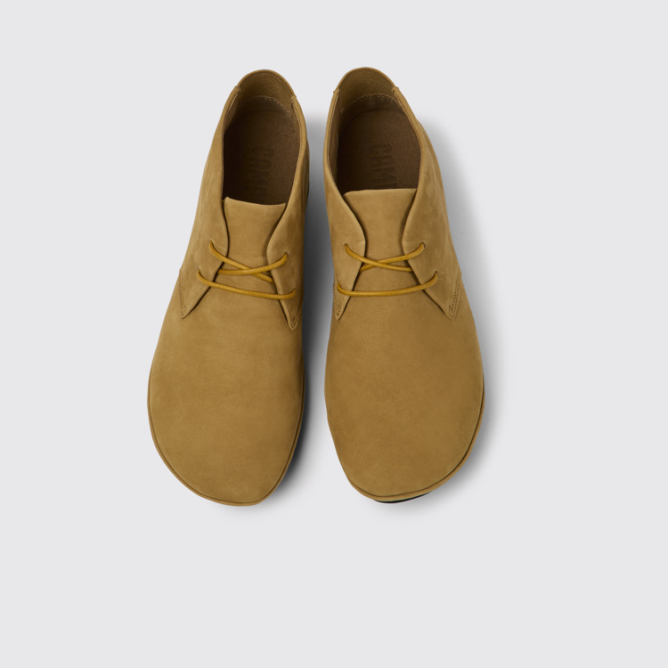 Overhead view of Right Brown nubuck desert boots for women