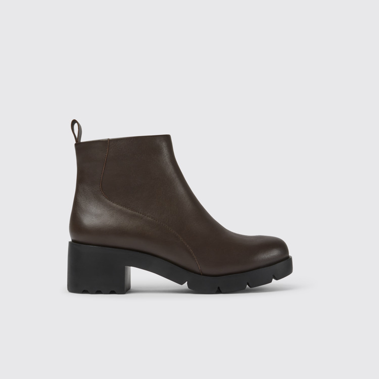 Side view of Wanda Dark brown zip ankle boot for women