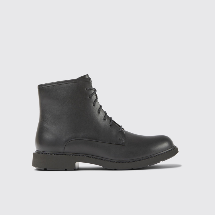 Side view of Neuman Black leather lace-up ankle boots for women