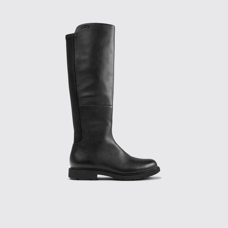 Side view of Neuman Black leather and textile high-boots for women