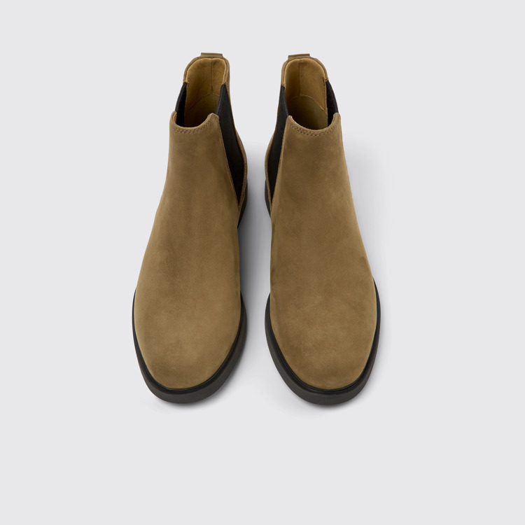 Overhead view of Iman Brown nubuck Chelsea boots for women