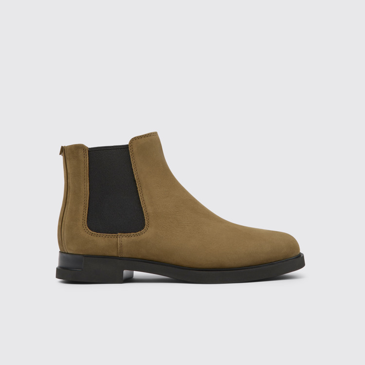 Side view of Iman Brown nubuck Chelsea boots for women