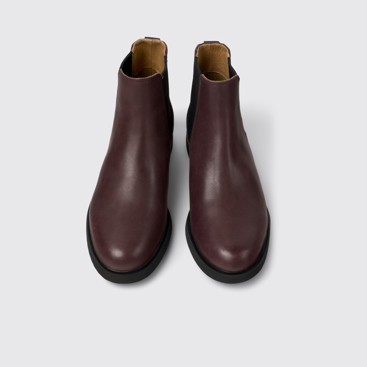 Overhead view of Iman Burgundy leather chelsea boots for women