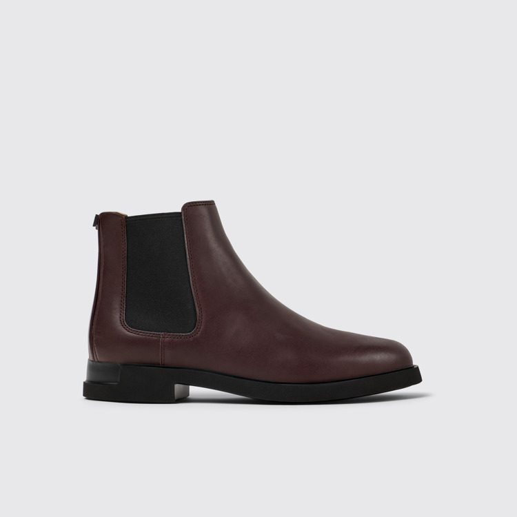 Side view of Iman Burgundy leather chelsea boots for women