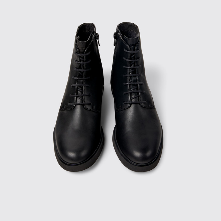 Overhead view of Iman Black leather lace-up boots for women