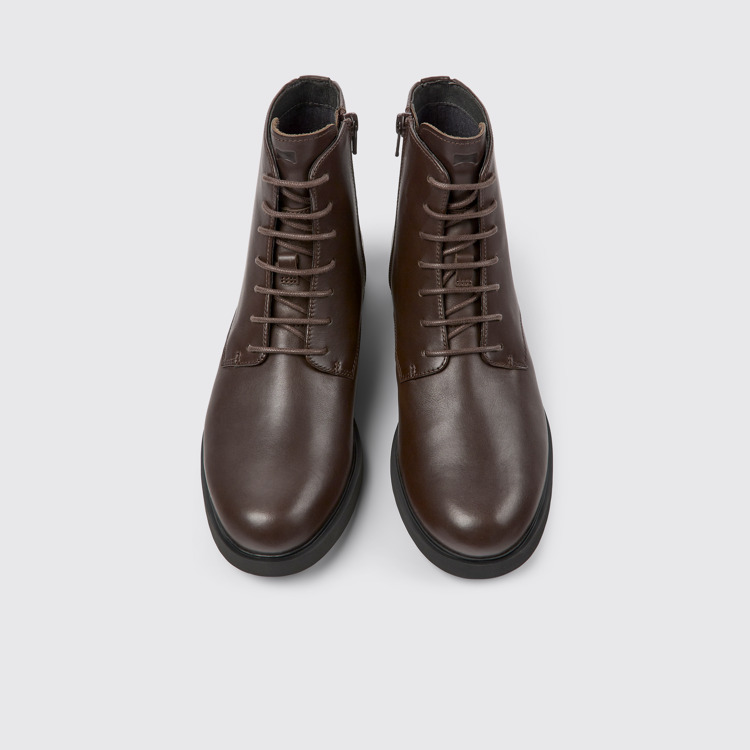 Overhead view of Iman Brown leather lace-up boots for women