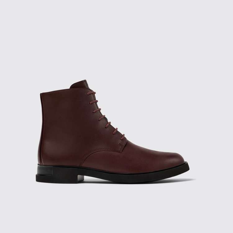 Side view of Iman Burgundy leather lace-up boots for women