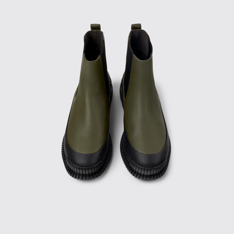 Pix Bota Chelsea de piel verde y negra para mujer