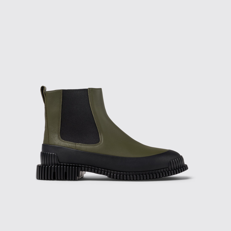 Side view of Pix Green and Black Leather Chelsea Boot for Women