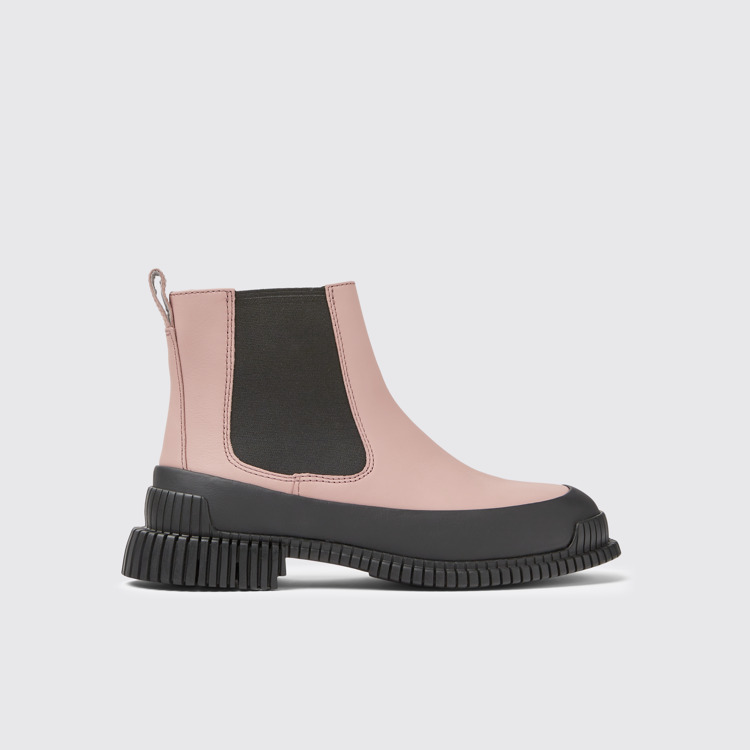 Side view of Pix Pink and black leather Chelsea boots for women